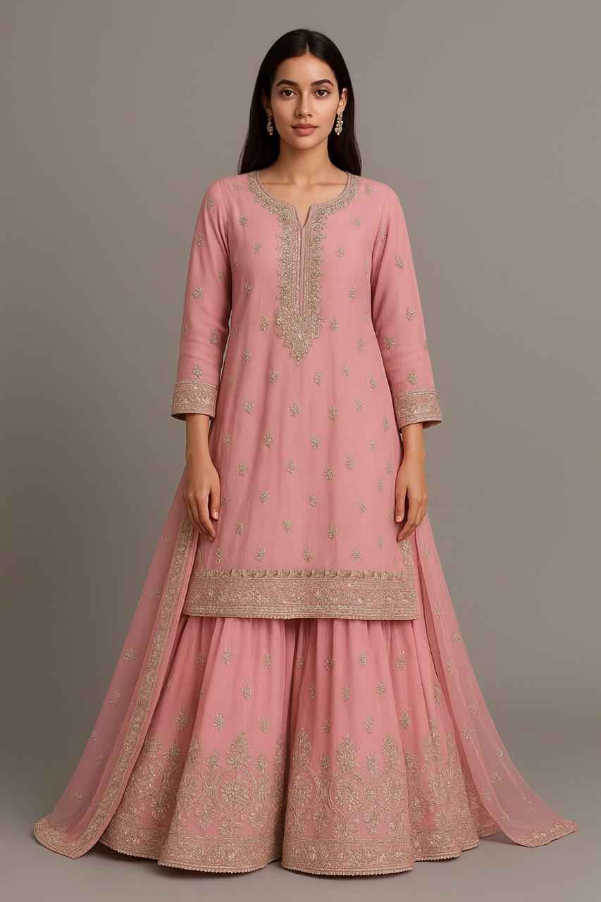 New Chiffon Dress with Handmade Work | Gharara & Dupatta