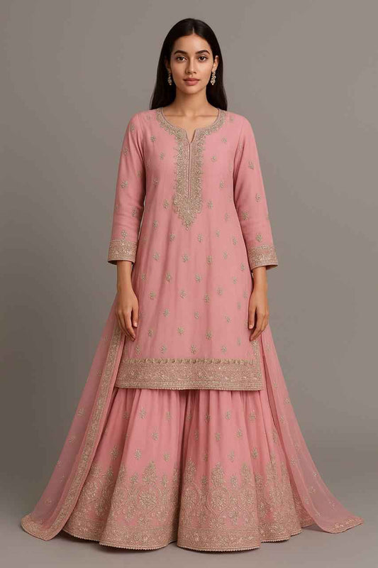 New Chiffon Dress with Handmade Work | Gharara & Dupatta